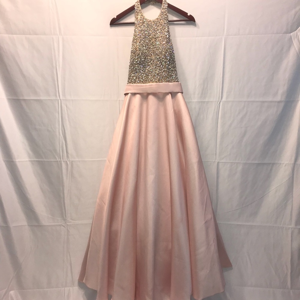 JOVANI BLUSH + CHAMPAGNE BALLGOWN